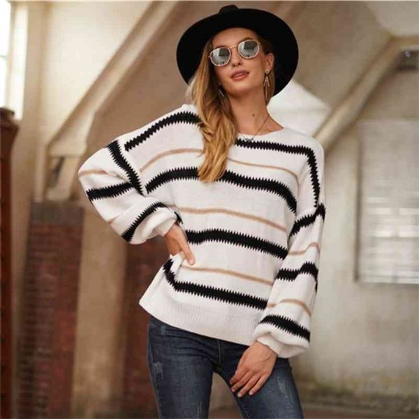 o-neck women loose striped sweater autumn winter long sleeve casual oversized knitted pullovers jumpers femme 210416, White;black
o-neck women loose striped sweater autumn winter long sleeve casual oversized knitted pullovers jumpers femme 210416, White;black