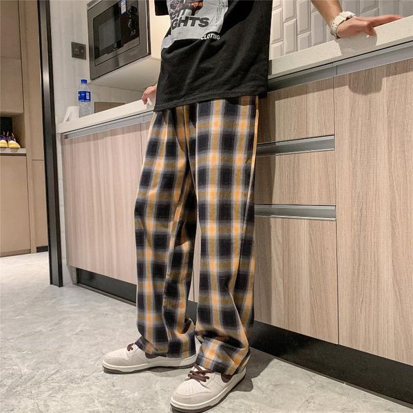 men's pants men plaid loose comfortable retro casual all-match elastic waist chic wide leg trousers fashion streetwear korean style, Black
men's pants men plaid loose comfortable retro casual all-match elastic waist chic wide leg trousers fashion streetwear korean style, Black