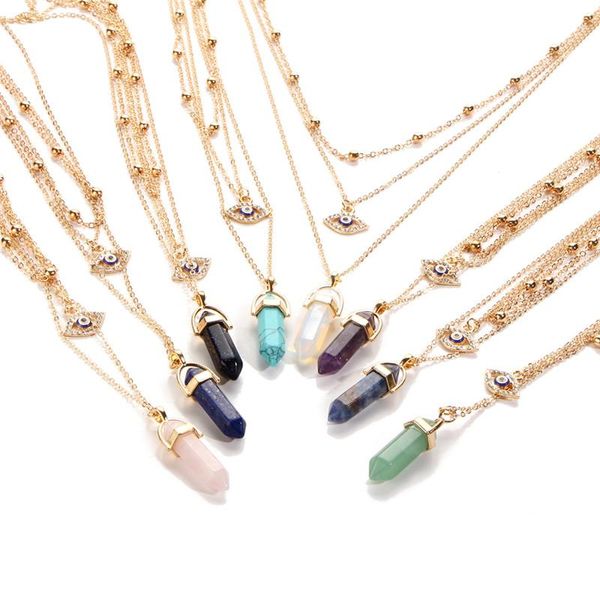 pendant necklaces 2021 bohemia vintage natural crystal turkish eye necklace for women trendy stone chain statement jewelry, Silver
pendant necklaces 2021 bohemia vintage natural crystal turkish eye necklace for women trendy stone chain statement jewelry, Silver