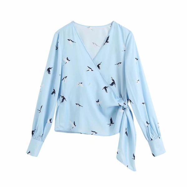 women blouse printed satin flowing long sleeves v-neck wrap tied shirt fashion femme mujer 210420, White
women blouse printed satin flowing long sleeves v-neck wrap tied shirt fashion femme mujer 210420, White
