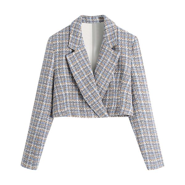 vintage chic long sleeve blazer for women plaid slim casual short outwear lady elegant fashion s female 210430, White;black
vintage chic long sleeve blazer for women plaid slim casual short outwear lady elegant fashion s female 210430, White;black