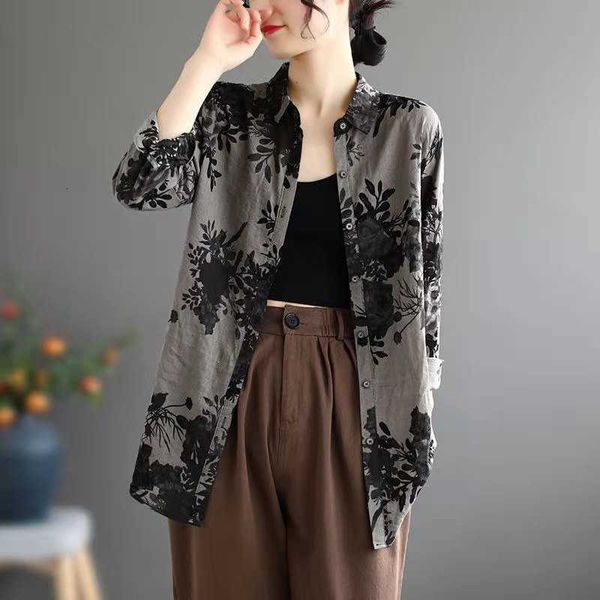 women's blouses & shirts spring/autumn women turn-down collar long sleeve blouse loose single breasted vintga print cotton il0s, White
women's blouses & shirts spring/autumn women turn-down collar long sleeve blouse loose single breasted vintga print cotton il0s, White