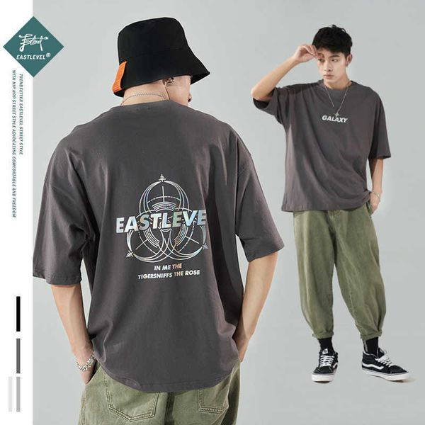 reflective t-shirts streetwear laser circle print t shirt harajuku cotton casual short sleeve tshirt for men and women 210527, White;black