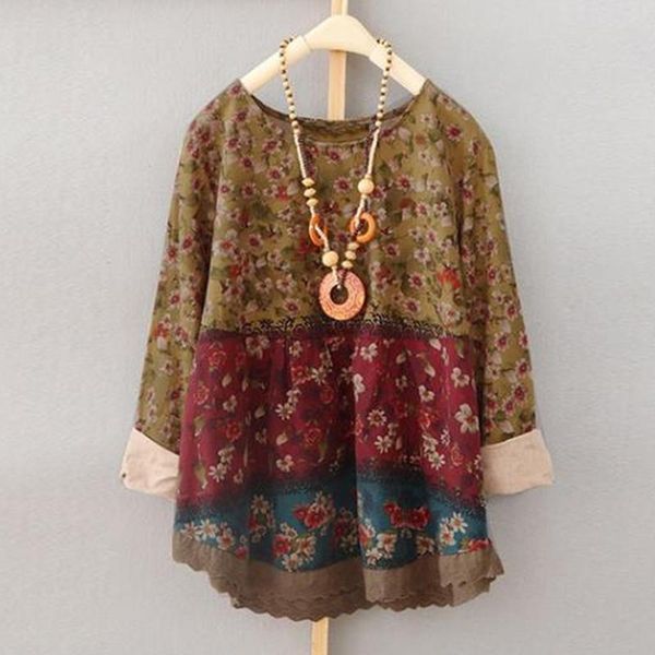 women's blouses & shirts vintage women round neck printing blouse shirt autumn elegant patchwork lace blusa feminina chemise big s, White
women's blouses & shirts vintage women round neck printing blouse shirt autumn elegant patchwork lace blusa feminina chemise big s, White