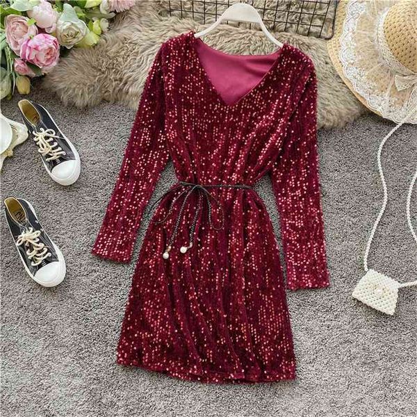 spring autumn women's sequin v-neck dress long sleeve temperament slim party bottoming y245 210507, Black;gray
spring autumn women's sequin v-neck dress long sleeve temperament slim party bottoming y245 210507, Black;gray