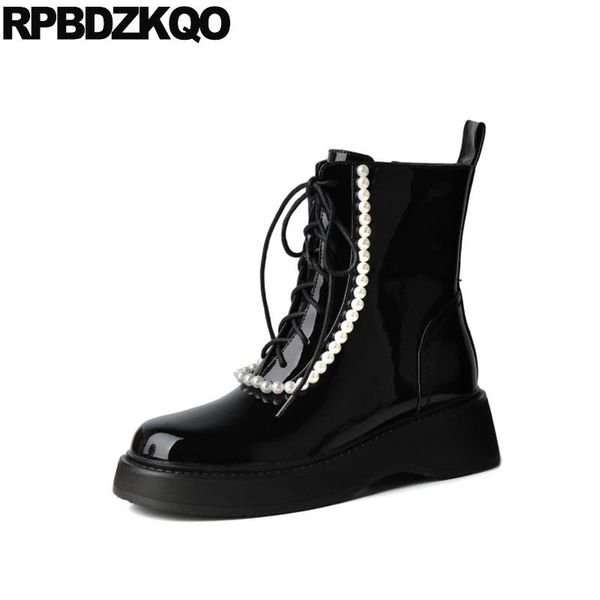 boots platform women wedge flatform patent leather military combat muffin front lace up casual ankle autumn pearl shoes, Black
boots platform women wedge flatform patent leather military combat muffin front lace up casual ankle autumn pearl shoes, Black