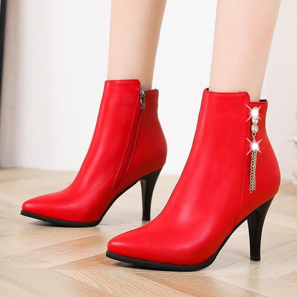 boots red high-heeled stiletto short with rhinestone chain tassel ankle side zipper banquet rivet metal, Black
boots red high-heeled stiletto short with rhinestone chain tassel ankle side zipper banquet rivet metal, Black