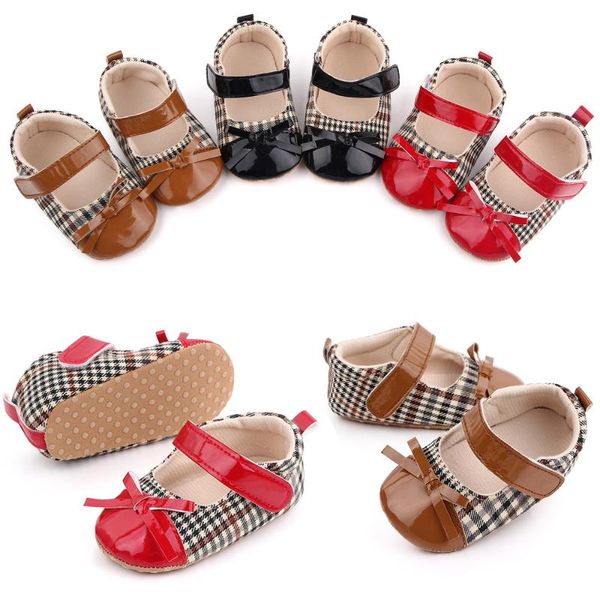 kids princess shoes born baby girls plaid first walker bowknot footwear spring summer non-slip crib walkers