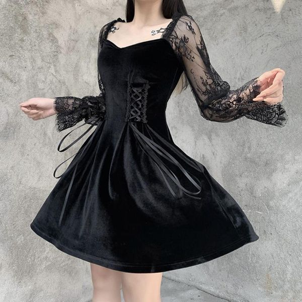 casual dresses occident dress street lace splicing square collar autumn winter long sleeve show chest lolita woman's clothing, Black;gray
casual dresses occident dress street lace splicing square collar autumn winter long sleeve show chest lolita woman's clothing, Black;gray