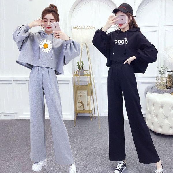 autumn fashion hooded suit women 2021 korean style long sleeved sweater loose wide leg trousers casual two piece women's suits & blazer, White;black
autumn fashion hooded suit women 2021 korean style long sleeved sweater loose wide leg trousers casual two piece women's suits & blazer, White;black