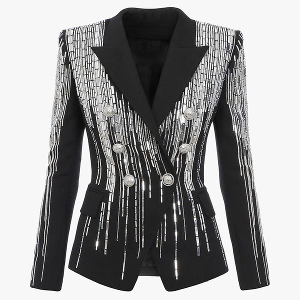 womens high street est fashion designer jacket womens double breasted luxurious stunning silver metal buttons beaded blazer, White;black
womens high street est fashion designer jacket womens double breasted luxurious stunning silver metal buttons beaded blazer, White;black