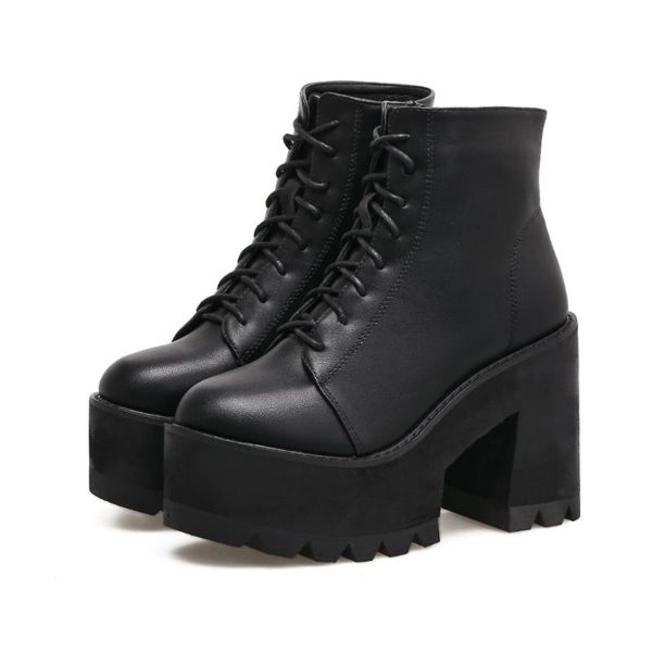boots chunky heel short women's thick bottom lace-up british high japanese platform tube motorcycle, Black
boots chunky heel short women's thick bottom lace-up british high japanese platform tube motorcycle, Black
