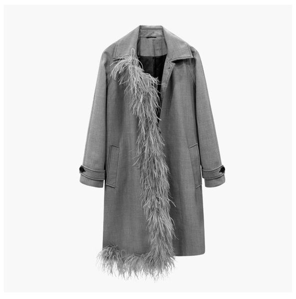 women's trench coats women gery feather patchwork windbreaker coat turn down collar long sleeve fashion, Tan;black
women's trench coats women gery feather patchwork windbreaker coat turn down collar long sleeve fashion, Tan;black