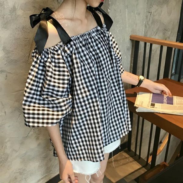 women's blouses & shirts plaid shirt women kawaii cold shoulder summer fashion loose bow short sleeve vintage blouse oversized casual, White
women's blouses & shirts plaid shirt women kawaii cold shoulder summer fashion loose bow short sleeve vintage blouse oversized casual, White