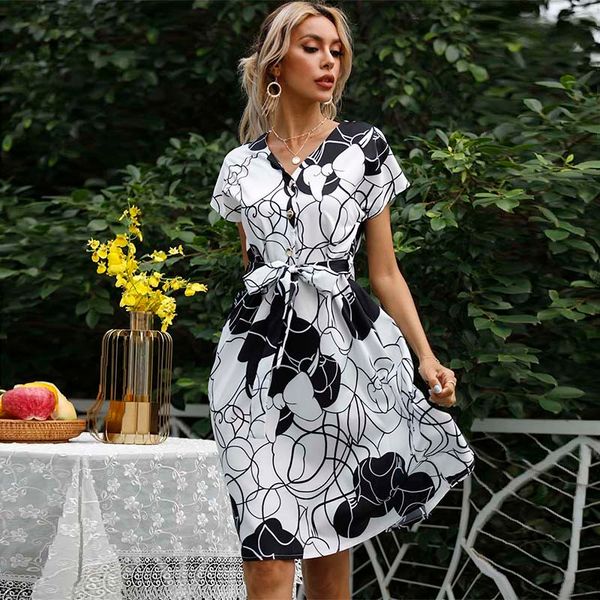 party dresses v-neck lace women clothes summer print short sleeve waist mini loose casual holiday streetwear iqt4, White;black
party dresses v-neck lace women clothes summer print short sleeve waist mini loose casual holiday streetwear iqt4, White;black