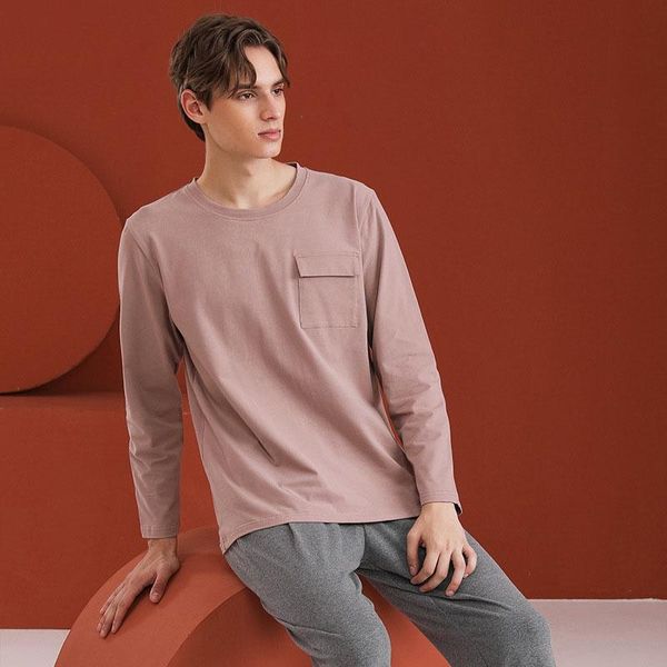 men's sleepwear brushed knitting leisure pajama long sleeved pullover man solid color set pyjamas cotton l-3xl 2pcs, Black;brown 
men's sleepwear brushed knitting leisure pajama long sleeved pullover man solid color set pyjamas cotton l-3xl 2pcs, Black;brown