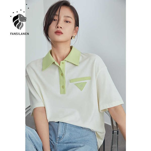 fansilanen half-sleeved t-shirt women summer polo collar wweater loose casual style white green 210607
fansilanen half-sleeved t-shirt women summer polo collar wweater loose casual style white green 210607