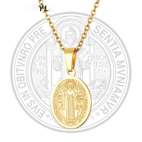 pendant necklaces religion saint benedict medal for men women gold color stainless steel san benito necklace long choker, Silver
pendant necklaces religion saint benedict medal for men women gold color stainless steel san benito necklace long choker, Silver