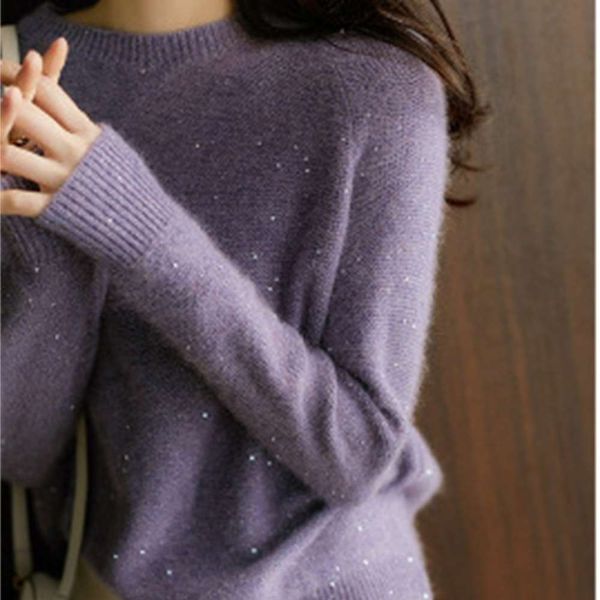 lavender zizhu soft waxy light warm round neck knitted sweater with stars shining, White;black
lavender zizhu soft waxy light warm round neck knitted sweater with stars shining, White;black