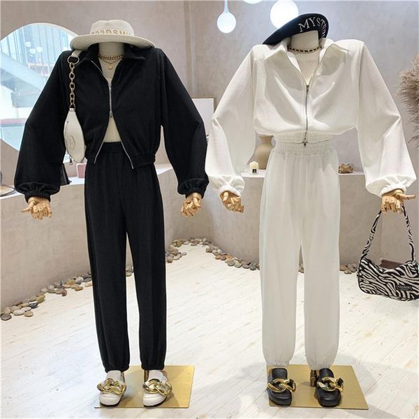 women's two piece pants clothing 2021 autumn two-piece set double-head zipper and high-waisted trousers casual, White
women's two piece pants clothing 2021 autumn two-piece set double-head zipper and high-waisted trousers casual, White