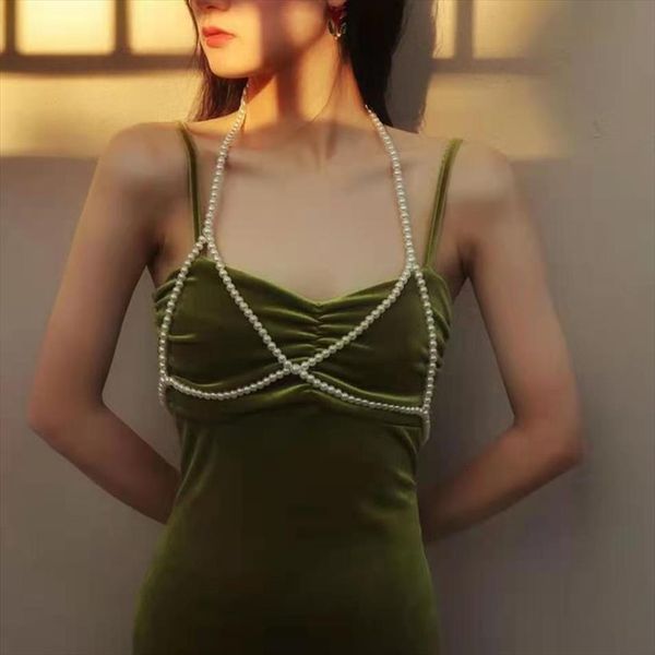 fashion pearls knitted women tank crop exquisite outside lace beading streetwear clothes body chain, White
fashion pearls knitted women tank crop exquisite outside lace beading streetwear clothes body chain, White