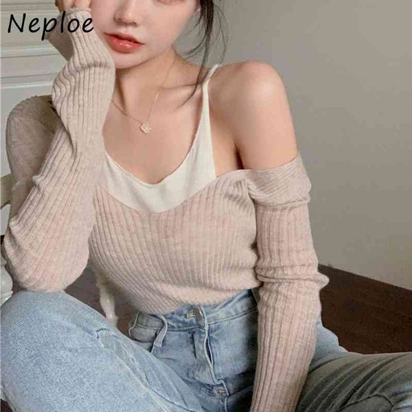 neploe slash neck shoulder strapless knit sweater women v neck long sleeve pullover fake 2 pcs pull femme spring sueter 210423, White;black
neploe slash neck shoulder strapless knit sweater women v neck long sleeve pullover fake 2 pcs pull femme spring sueter 210423, White;black