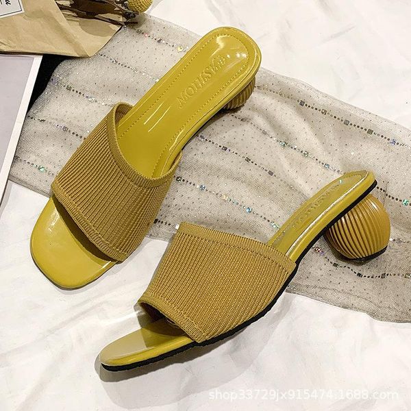 slippers for women outer wear fashion and trend knitted sandals with thick heels high heel, Black