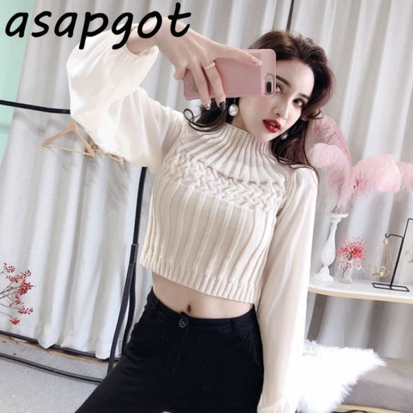 asapgot chic vintage wihte turtleneck stitching chiffon lantern sleeves high waist fashion knit women short wild tshirt pink 210429, White
asapgot chic vintage wihte turtleneck stitching chiffon lantern sleeves high waist fashion knit women short wild tshirt pink 210429, White