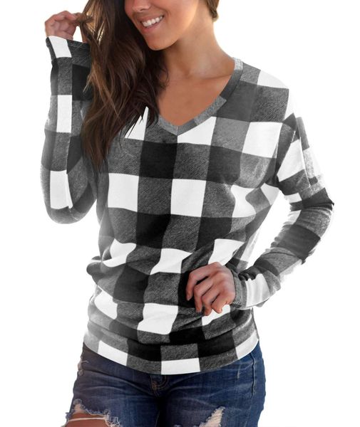 2021 autumn new v-neck plaid leisure comfortable long sleeve t-shirt women, White
2021 autumn new v-neck plaid leisure comfortable long sleeve t-shirt women, White