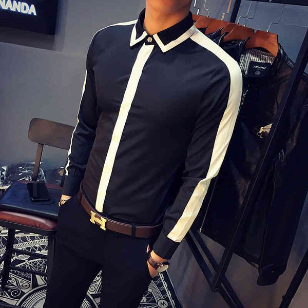 men's dress shirts wholesale- white mens club outfits black shirt man color block social camisa slim fit fashion chemise homme manche l, White;black
men's dress shirts wholesale- white mens club outfits black shirt man color block social camisa slim fit fashion chemise homme manche l, White;black