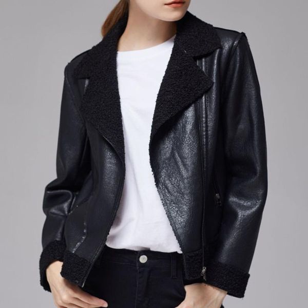 women's leather & faux clothing casual fashion commuter style zipper plus velvet high-quality pu fabric long-sleeved lapel jacket, Black
women's leather & faux clothing casual fashion commuter style zipper plus velvet high-quality pu fabric long-sleeved lapel jacket, Black