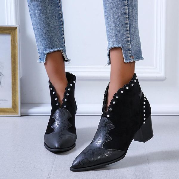 women rivet boots female autumn winter pu leather cowboy ankle pointed toe wedge heel woman booties snake shoes, Black
women rivet boots female autumn winter pu leather cowboy ankle pointed toe wedge heel woman booties snake shoes, Black