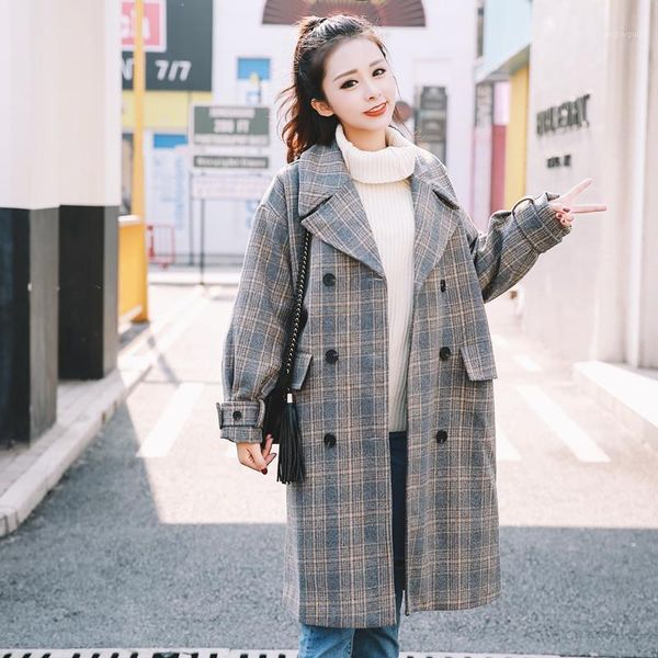 women's wool & blends autumn and winter fashion woolen coat 2021 women long section retro check jacket double-breasted loose pocket ove, Black
women's wool & blends autumn and winter fashion woolen coat 2021 women long section retro check jacket double-breasted loose pocket ove, Black