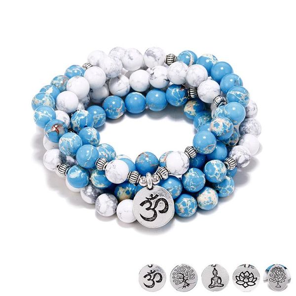 link, chain fashion design howlite bracelet mala 108 beads natural stone or lotus, Black
link, chain fashion design howlite bracelet mala 108 beads natural stone or lotus, Black