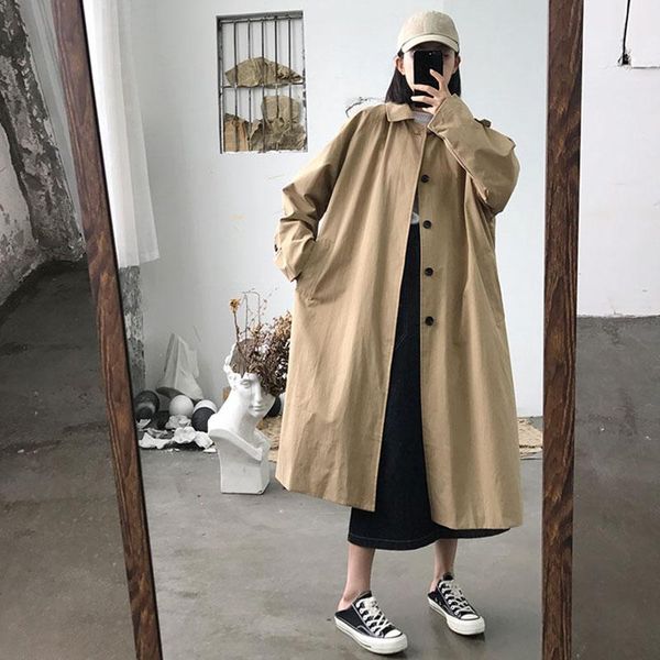 women's trench coats 2021 long coat spring simple casual lapel single breasted oversized windbreaker korean solid female overcoat m692, Tan;black
women's trench coats 2021 long coat spring simple casual lapel single breasted oversized windbreaker korean solid female overcoat m692, Tan;black