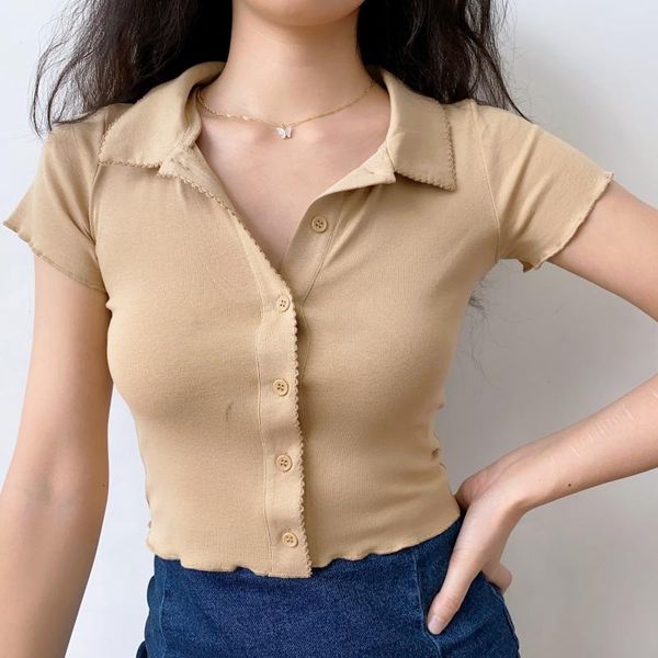 women's t-shirt simple slim neck knitted short sleeve female lapel lace cardigan cotton button white kawaii clothes
women's t-shirt simple slim neck knitted short sleeve female lapel lace cardigan cotton button white kawaii clothes