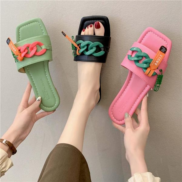 slippers chain pu women's outside wear 2021 summer style stitching all-match flat-bottom beach flat for women, Black
slippers chain pu women's outside wear 2021 summer style stitching all-match flat-bottom beach flat for women, Black