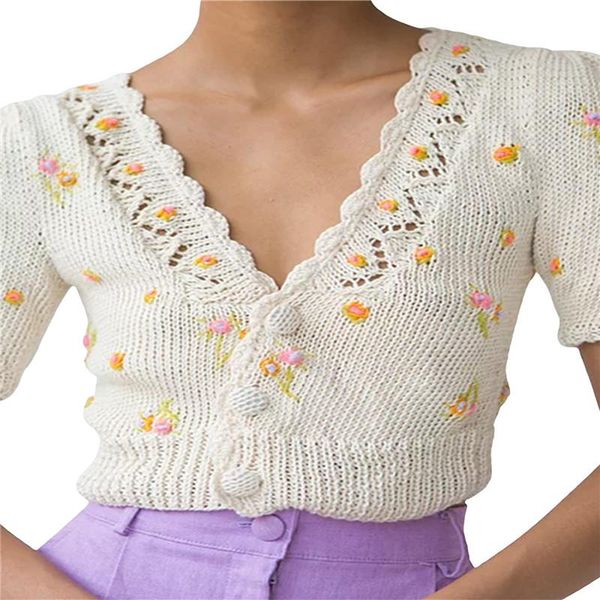 women's knits & tees women floral embroidery knitted cardigan v-neck short sleeve crop spring autumn casual slim exposed navel top, White
women's knits & tees women floral embroidery knitted cardigan v-neck short sleeve crop spring autumn casual slim exposed navel top, White