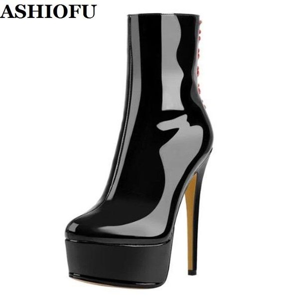 boots ashiofu 2021 handmade ladies high heels platform shinny patent leather ankle evening club fashion, Black
boots ashiofu 2021 handmade ladies high heels platform shinny patent leather ankle evening club fashion, Black