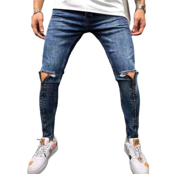 men's jeans ripped hole hip-hop men fashion zipper slim skinny youth retro skateboard motorcycle denim pants streetwear, Blue
men's jeans ripped hole hip-hop men fashion zipper slim skinny youth retro skateboard motorcycle denim pants streetwear, Blue