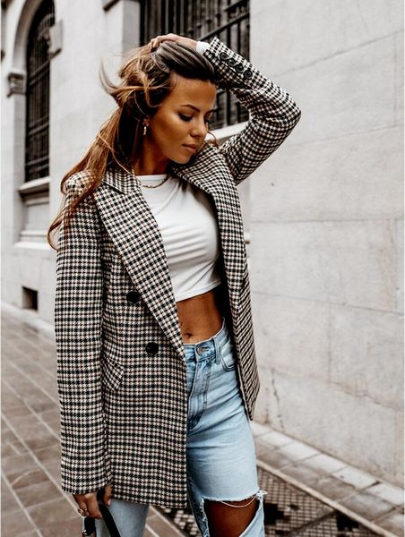 women's suits & blazers 2021 autumn winter fashion plaid suit long sleeve double breasted loose commuter blazer coat office lady plus s, White;black
women's suits & blazers 2021 autumn winter fashion plaid suit long sleeve double breasted loose commuter blazer coat office lady plus s, White;black