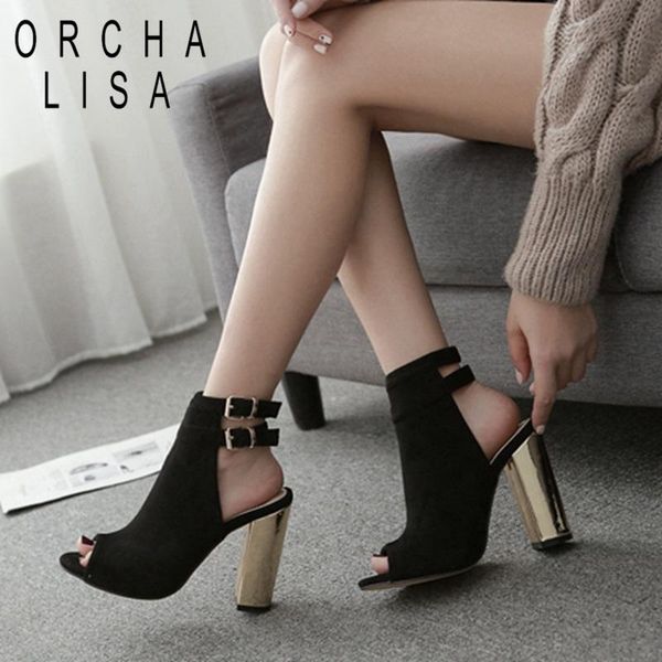shoes woman high heel sandals square buckle peep toe flock black solid summer bootie
shoes woman high heel sandals square buckle peep toe flock black solid summer bootie