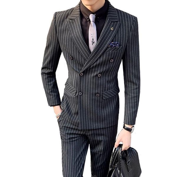 stripe suit pants men's british style fashion boutique slim fit party double breasted 2 pieces sets blazers jacket coat trousers suits, White;black
stripe suit pants men's british style fashion boutique slim fit party double breasted 2 pieces sets blazers jacket coat trousers suits, White;black