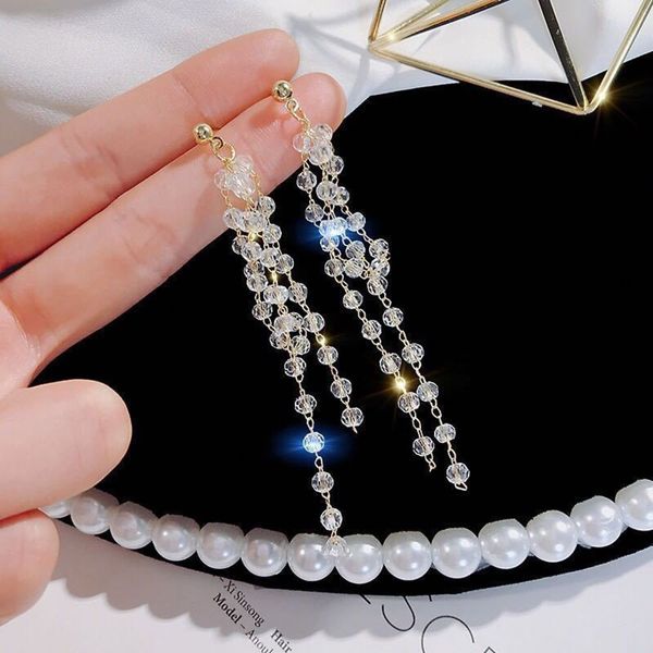 korean version s925 silver needle handmade crystal temperament fairy long female chain tassel super flash girl heart earrings, Black
korean version s925 silver needle handmade crystal temperament fairy long female chain tassel super flash girl heart earrings, Black