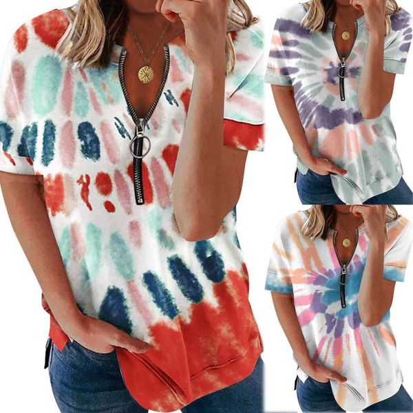 women's t-shirt 2021 daily summer urban casual loose gradient printing v-neck zipper short-sleeved hedging clothing, White
women's t-shirt 2021 daily summer urban casual loose gradient printing v-neck zipper short-sleeved hedging clothing, White
