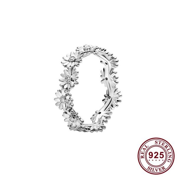 sterling silver pan ring shiny daisy crown for women wedding party gift fashion jewelry cluster rings, Golden;silver