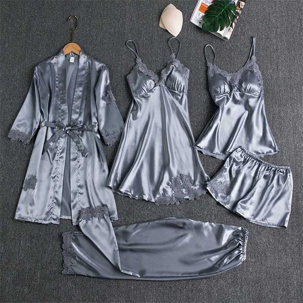 sleepwear female 5pcs pajamas set satin pyjamamas lace patchwork bridal wedding nightwear rayon home wear nighty&robe suit 211105, Black;red
sleepwear female 5pcs pajamas set satin pyjamamas lace patchwork bridal wedding nightwear rayon home wear nighty&robe suit 211105, Black;red