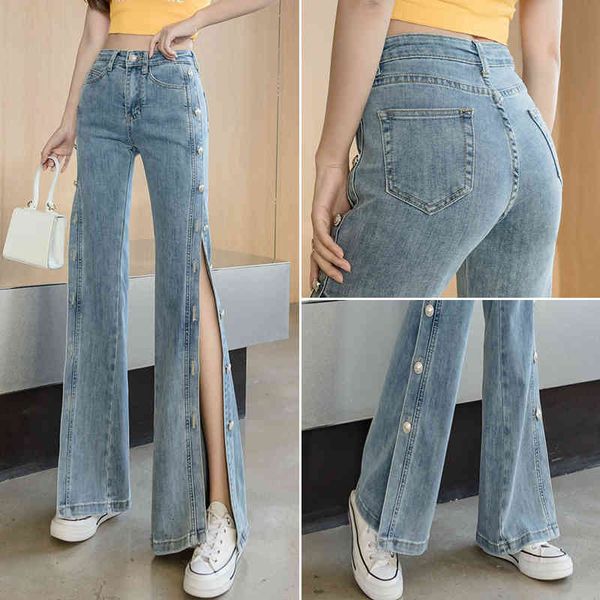 jeans women's brem loose 2021 spring/summer lightly placed legged pants high waist thin button slit, Blue
jeans women's brem loose 2021 spring/summer lightly placed legged pants high waist thin button slit, Blue