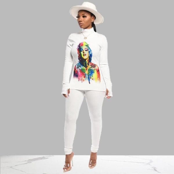 two piece dress style fashion color head portraits print pullovers and skinny long pants 2 set women casual, White
two piece dress style fashion color head portraits print pullovers and skinny long pants 2 set women casual, White