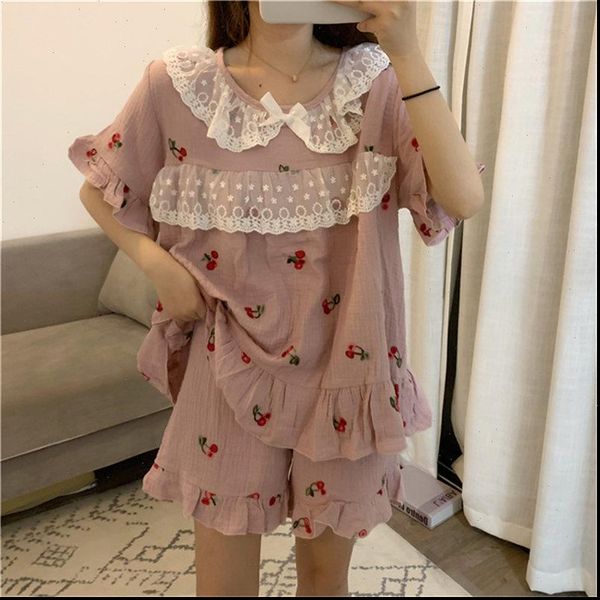 princess short sleeved pajamas women sleepwear chic strawberries shorts tracksuit loose sets, Black;red
princess short sleeved pajamas women sleepwear chic strawberries shorts tracksuit loose sets, Black;red